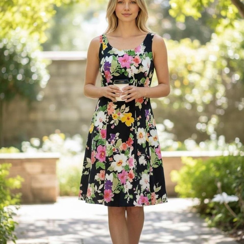 Ralph Lauren black‎ floral midi dress Size 2 #floral #summerdress